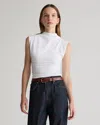 Quince Women's Stretch Cotton Jersey Sleeveless Mock Neck Top In Soft White