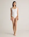 Quince Women's Stretch Cotton Jersey Square Neck Tank Top Bodysuit In Soft White