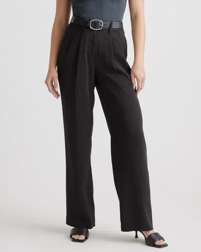 Quince Women's Stretch Crepe Pleated Wide Leg Pants In Black