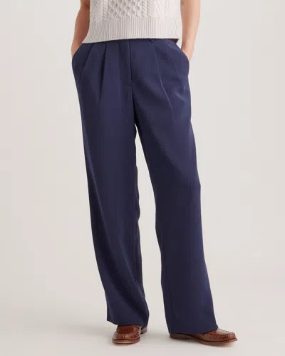 Quince Women's Stretch Crepe Pleated Wide Leg Pants In Navy