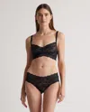 Quince Women's Stretch Lace Sweetheart Bralette In Black/ruby