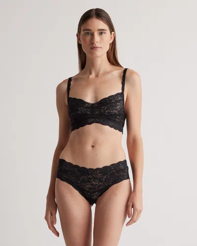 Quince Women's Stretch Lace Sweetheart Bralette In Black/ruby