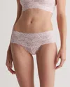 Quince Women's Stretch Lace Thong In Black/pale Pink/ruby
