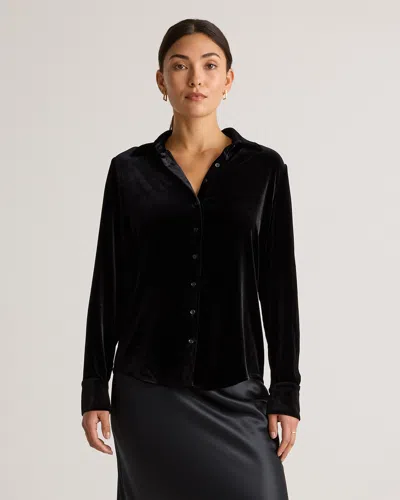 Quince Women's Stretch Silk Velvet Long Sleeve Shirt In Black