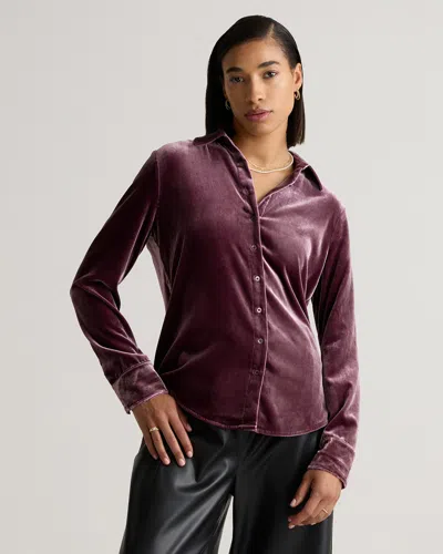 Quince Women's Stretch Silk Velvet Long Sleeve Shirt In Wine Tasting Red