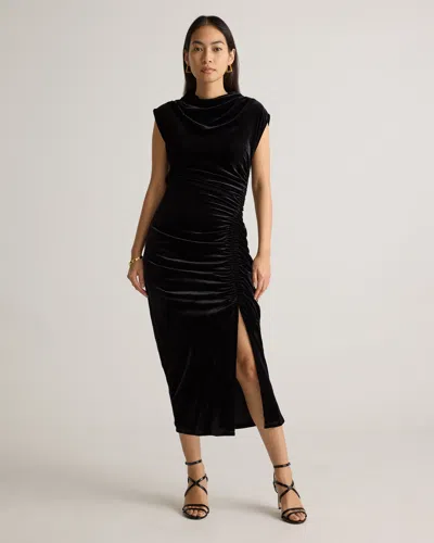 Quince Women's Stretch Silk Velvet Ruched Midi Dress In Black