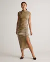 Quince Women's Stretch Silk Velvet Ruched Midi Dress In Dogwood