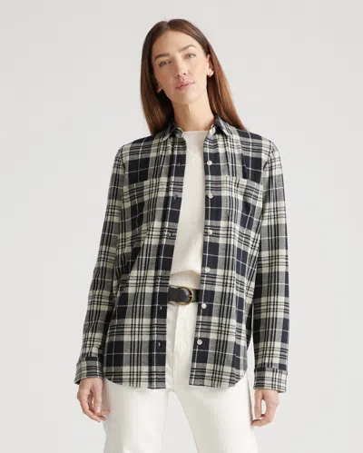 Quince Women's Stretch Sweater Fleece Shirt In Black Check
