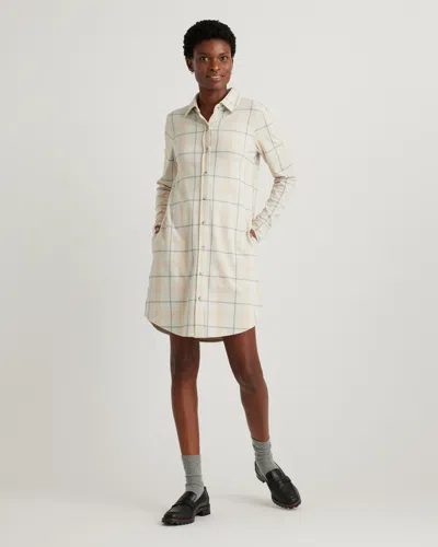 Quince Women's Stretch Sweater Fleece Shirt Dress In Oatmeal Check