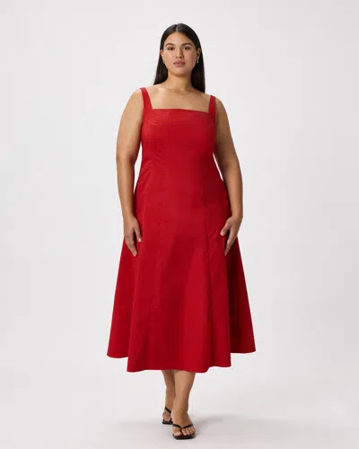 Quince Women's Stretch Twill Fit & Flare Midi Dress In Red