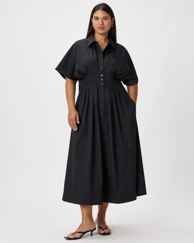 Quince Women's Stretch Twill Pleated Midi Shirt Dress In Black