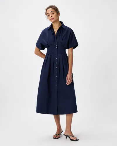 Quince Women's Stretch Twill Pleated Midi Shirt Dress In Blue