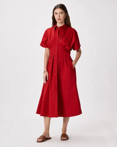 Quince Women's Stretch Twill Pleated Midi Shirt Dress In Red