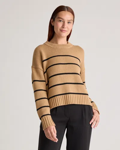 Quince Women's Striped Crew Sweater In Camel/black