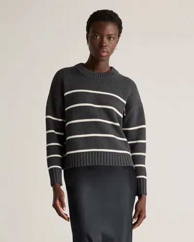 Quince Women's Striped Crew Sweater In Charcoal/ Off White Stripe