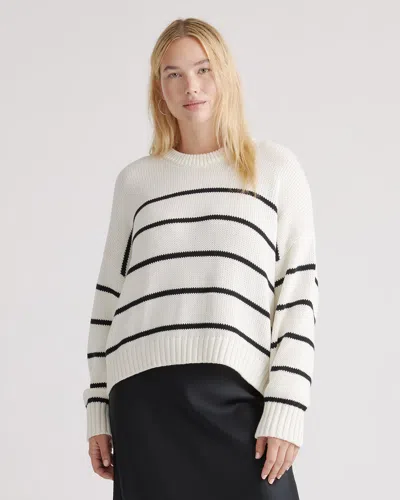 Quince Women's Striped Crew Sweater In Ivory/black