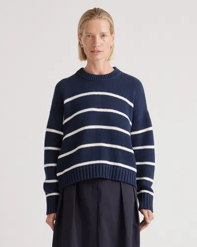 Quince Women's Striped Crew Sweater In Navy/white