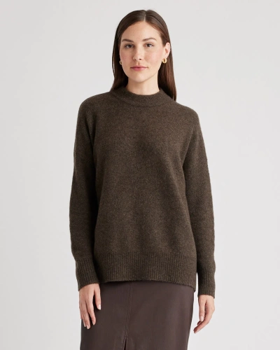 Quince Women's Superfine Merino Wool Boucle Oversized Crewneck Sweater In Heather Brown