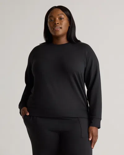 Quince Women's Supersoft Fleece Crew Neck Alpaca Sweater In Black