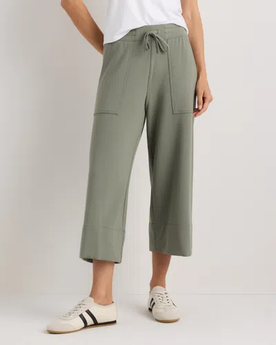 Quince Women's Supersoft Fleece Cropped Wide Leg Pants In Green