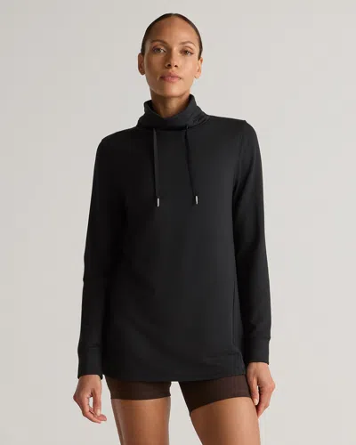 Quince Women's Supersoft Fleece Mock Neck Pullover In Black