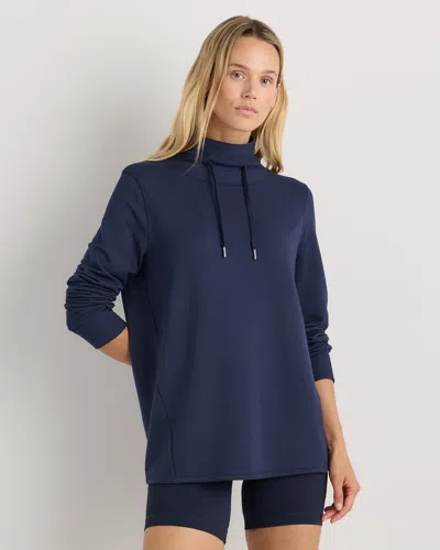 Quince Women's Supersoft Fleece Mock Neck Pullover In Blue