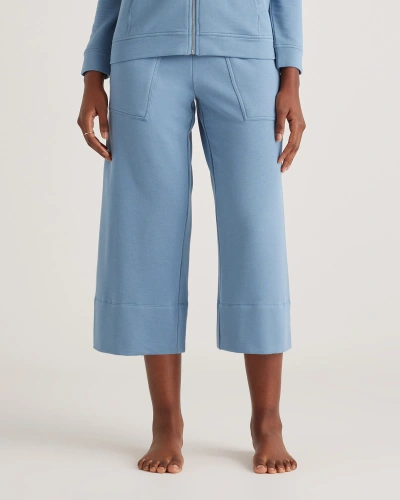 Quince Women's Supersoft Fleece Cropped Wide Leg Pants In Chambray Blue