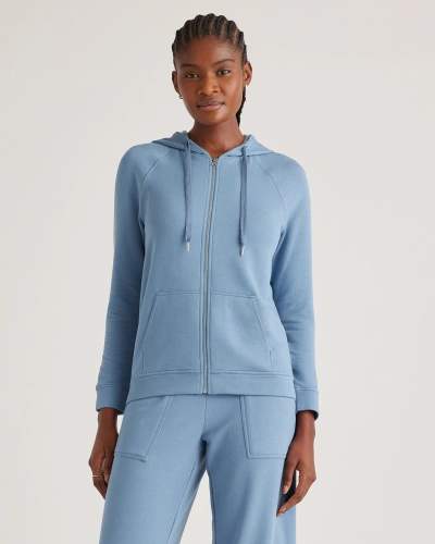 Quince Women's Supersoft Fleece Zip Up Hoodie In Chambray Blue