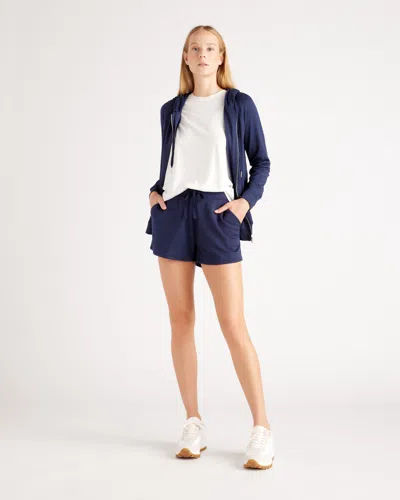 Quince Women's Supersoft Fleece Zip Up Hoodie Jacket In Navy