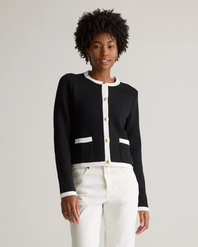Quince Women's Sweater Jacket In Black/ivory Colorblock