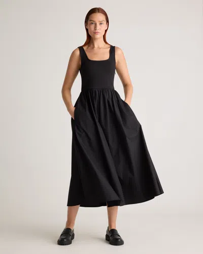 Quince Women's Tencel Cotton Mixed Media Tank Top Dress In Black