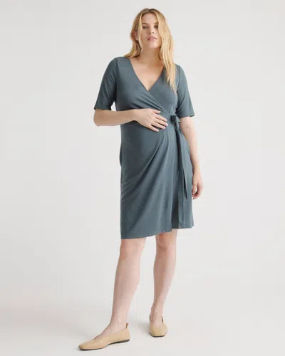 Quince Women's Tencel Jersey Maternity & Nursing Wrap Dress In Dark Olive