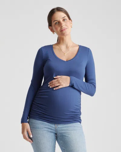 Quince Women's Tencel Jersey Maternity Ruched Long Sleeve T-shirt 2-pack In Navy/heather Grey