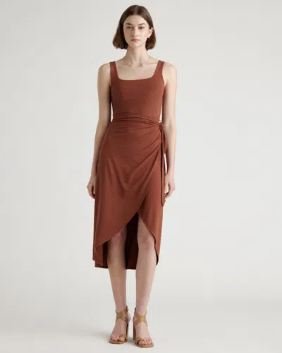 Quince Women's Tencel Jersey Side Tie Midi Dress In Brown