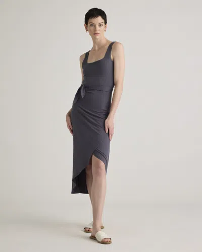Quince Women's Tencel Jersey Side Tie Midi Dress In Carbon Grey