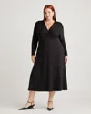 Quince Women's Tencel Jersey V-neck Long Sleeve Midi Dress In Black