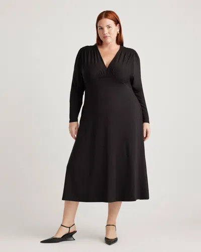 Quince Women's Tencel Jersey V-neck Long Sleeve Midi Dress In Black