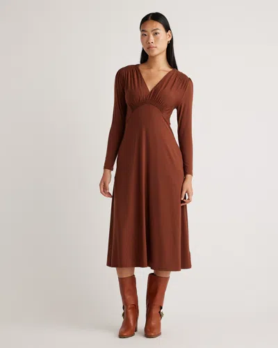 Quince Women's Tencel Jersey V-neck Long Sleeve Midi Dress In Brown