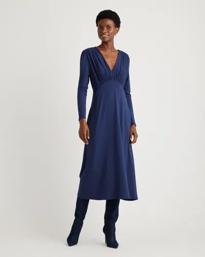 Quince Women's Tencel Jersey V-neck Long Sleeve Midi Dress In Navy