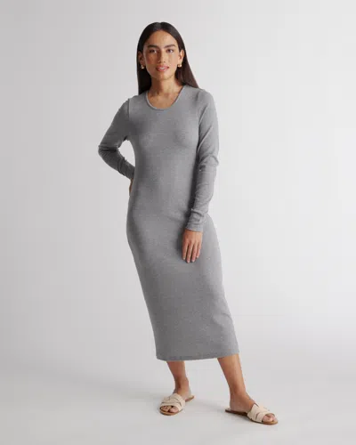 Quince Women's Tencel Rib Knit Long Sleeve Dress In Heather Grey