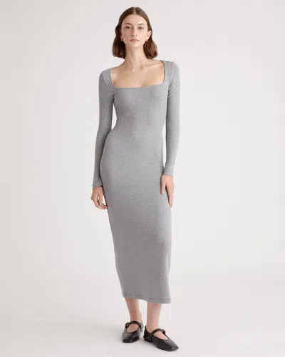 Quince Women's Tencel Rib Knit Long Sleeve Square Neck Dress In Heather Grey