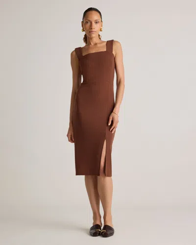 Quince Women's Tencel Rib Knit Sleeveless Square Neck Midi Dress In Brown