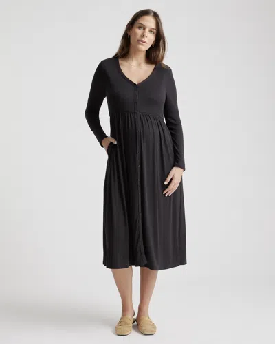 Quince Women's Tencel Rib Maternity & Nursing Button Front Dress In Black