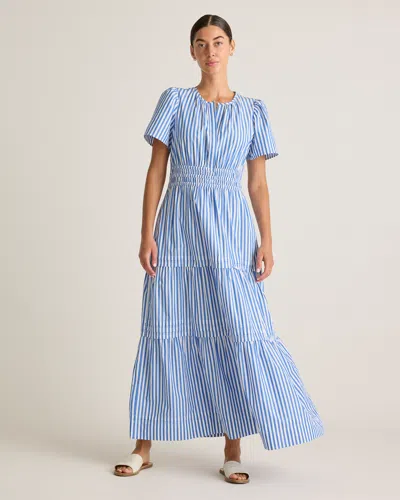 Quince Women's Poplin Tiered Maxi Dress In Azure Stripe