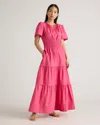 Quince Women's Poplin Tiered Maxi Dress In Lipstick Pink