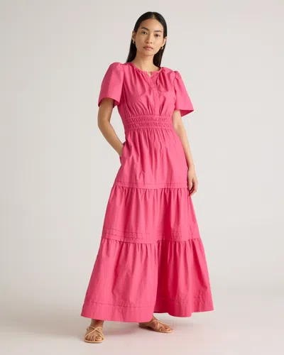 Quince Women's Poplin Tiered Maxi Dress In Lipstick Pink