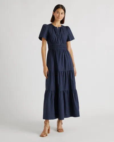 Quince Women's Poplin Tiered Maxi Dress In Navy