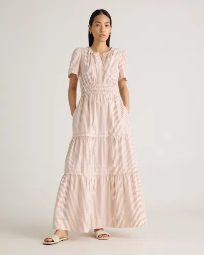 Quince Women's Tiered Maxi Dress In Terracotta Stripe