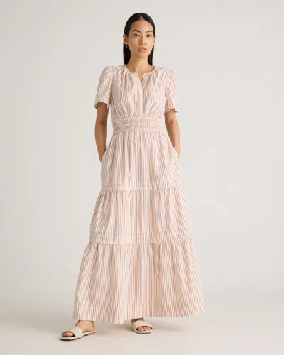 Quince Women's Poplin Tiered Maxi Dress In Terracotta Stripe