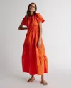 Quince Women's Poplin Tiered Maxi Dress In Vermilion Red
